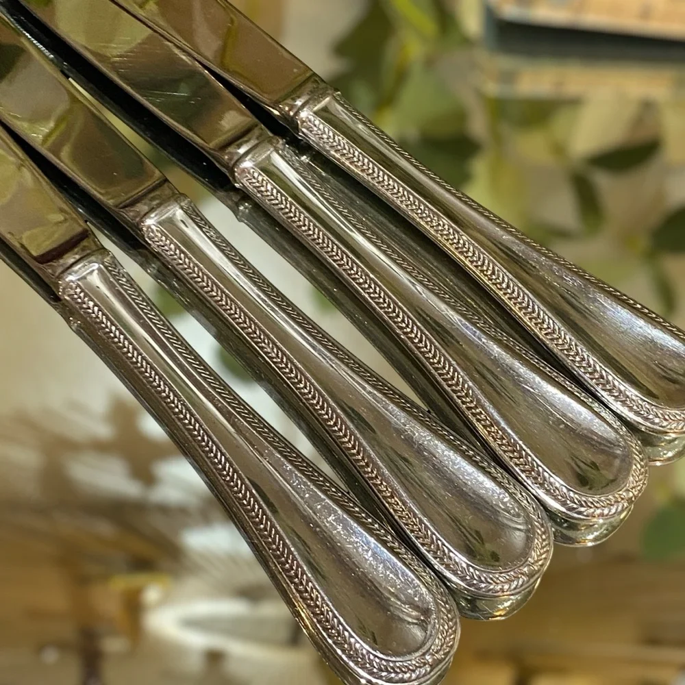 Gorham Braid Set 4 Dinner Knives Glossy 18/10 -Stainless Flatware Silverware